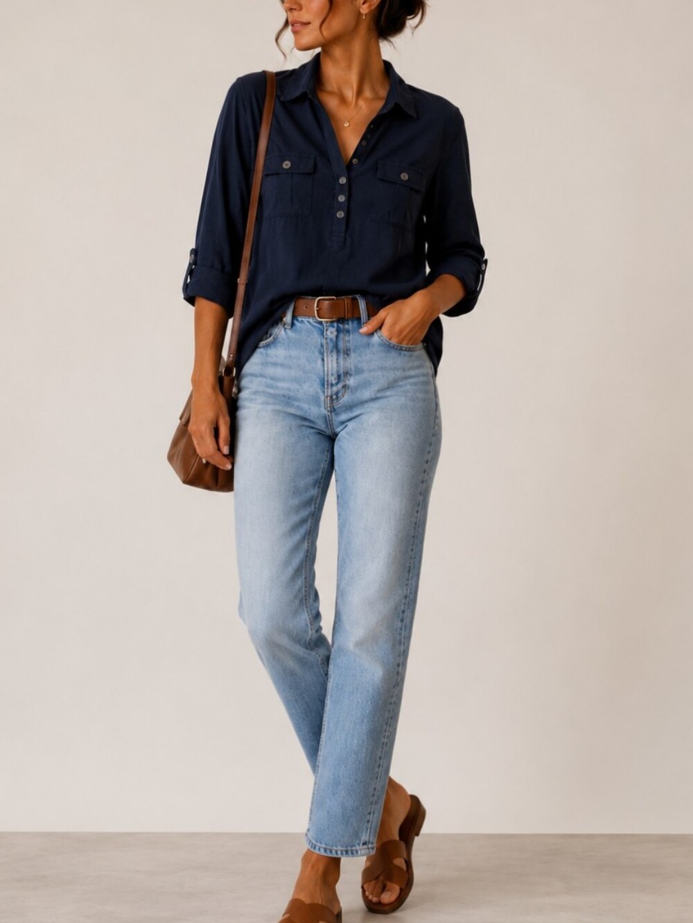 NWT! Karen Scott Navy Knit Polo Top